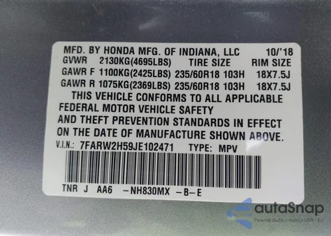 2018 Honda Cr-V Ex из США, поврежденный, VIN 7FARW2H59JE102471